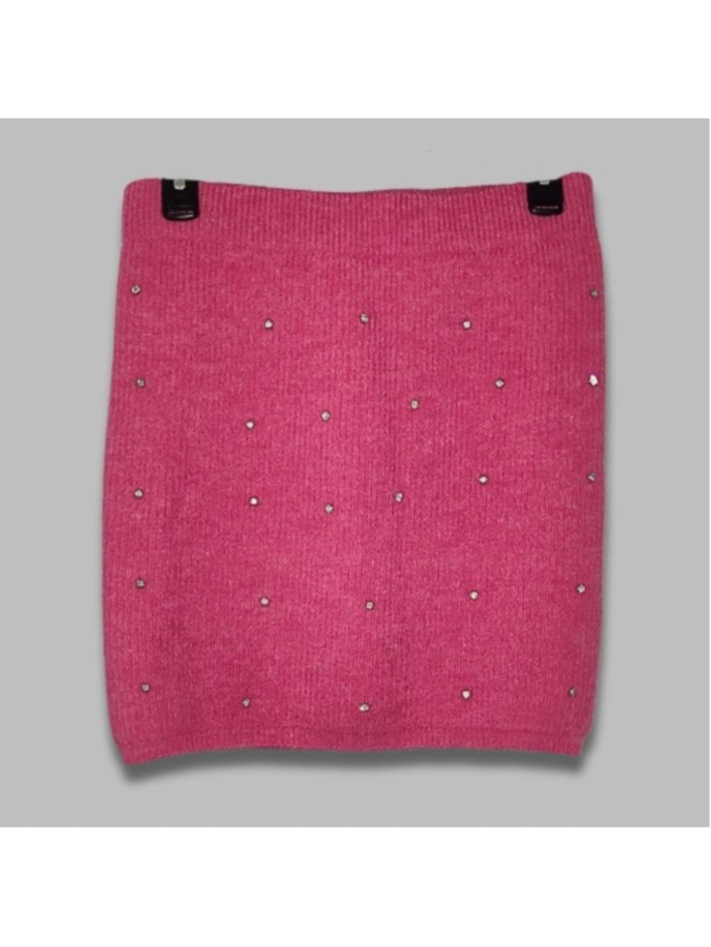 Summer Haus Mini Skirt Rhinestone Embellished Stretch Waistband Knit Pink L NWT